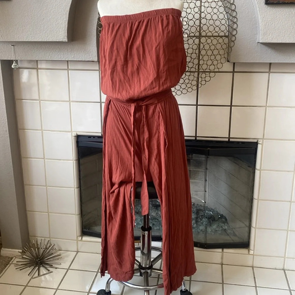 Becca by Rebecca Virtue Ponza Crinkled Rayon Jumpsuit CoverUp Bronze size large - Picture 6 of 12